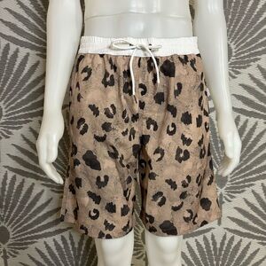 Leopard Print Swim Trunks Mens L Tan Beach Festival Y2K Streetwear